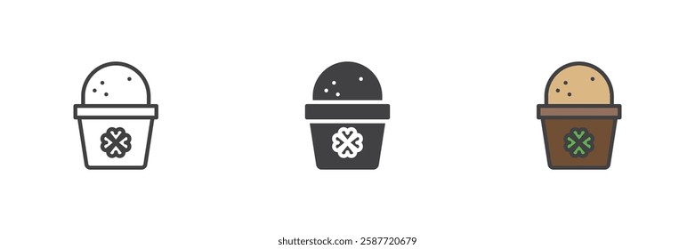 Saint Patrick's day cupcake different style icon set. Line, glyph and filled outline colorful version, outline and filled vector sign. Symbol, logo illustration. Vector graphics