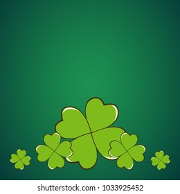 Saint Patrick's Day dark green vector border with clover shamrock leaves. Irish festival celebration greeting card design background.