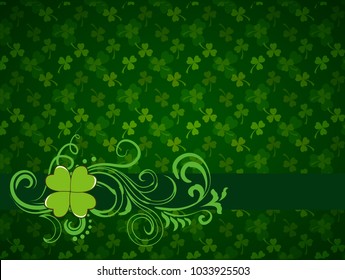 Saint Patrick's Day dark green vector frame with clover shamrock leaves pattern. Irish festival celebration greeting card design background. Nature floral spring backdrop.