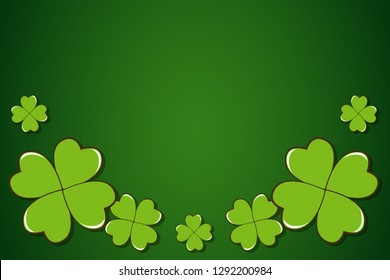 Saint Patrick's Day dark green vector border with clover shamrock leaves. Irish festival celebration greeting card design background.