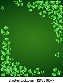 Saint Patrick's Day dark green vector frame with clover shamrock leaves. Irish festival celebration greeting card design background. Nature floral spring backdrop.