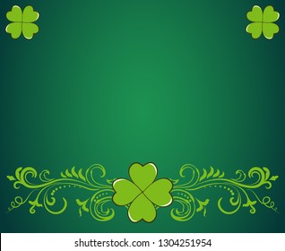 Saint Patrick's Day dark green vector border with clover shamrock leaves. Irish festival celebration greeting card design background.