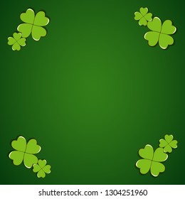 Saint Patrick's Day dark green vector border with clover shamrock leaves. Irish festival celebration greeting card design background.