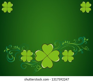 Saint Patrick's Day dark green vector border with clover shamrock leaves. Irish festival celebration greeting card design background.