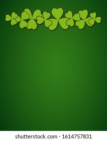 Saint Patrick's Day dark green vector border with clover shamrock leaves. Irish festival celebration greeting card design background.