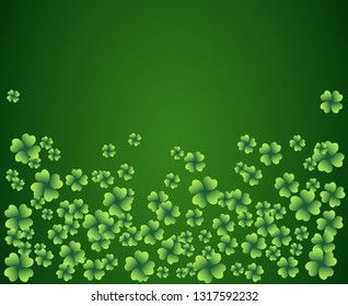 Saint Patrick's Day dark vector frame with small green four-leaf clover shamrock leaves. Irish festival celebration greeting card design background. Nature floral spring backdrop.