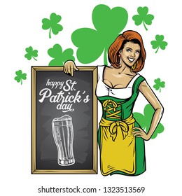 saint patrick's day design beautiful girl lean on the blackboard