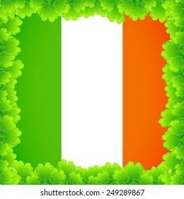 Saint Patrick's day design - four leaf clovers and irish flag