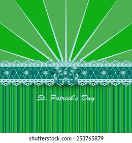 Saint Patricks Day design with lacy green ribbon and bow. Vector illustration.