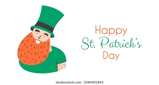 Saint Patrick's Day design with leprechaun on white isolated background