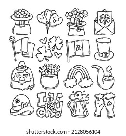 Icono dibujado a mano con estilo de doodle de San Patricio con efecto de grabado simple, ancho de trazo editable. Pequeña colección de símbolos y elementos irlandeses de vacaciones.