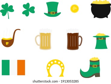 Saint Patrick's Day. Elements for celebration, cards and banners. Icons.