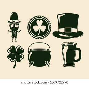 saint patricks day elements set in green color silhouette