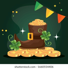 saint patricks day with elf boot and decoration vector illustration design