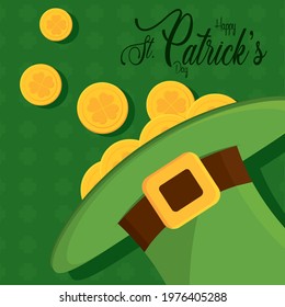 Saint patricks day Elf hat with golden coins Vector illustration