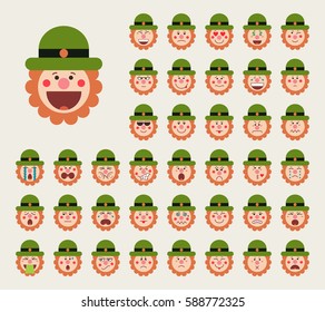 Saint Patrick's Day emoji collection. The emotions of Patrick. Vector illustration isolated on white background.
