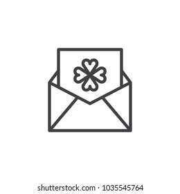 Saint Patrick's Day Envelope outline icon. linear style sign for mobile concept and web design. Greeting card with clover simple line vector icon. Symbol, logo illustration. 