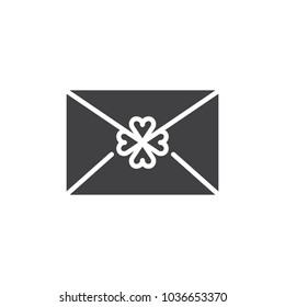 Saint Patrick's Day Envelope vector icon. filled flat sign for mobile concept and web design. Envelope with clover simple solid icon. Symbol, logo illustration. Pixel perfect vector graphics