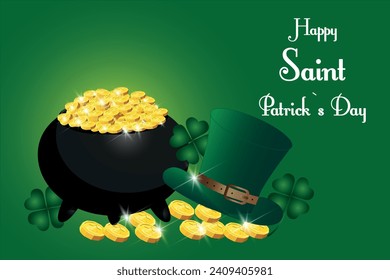 Saint patricks day ,festival banner with traditional pot of gold and Leprechaun hat. Vector illustration.