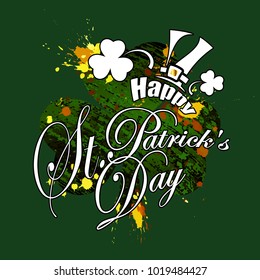 Saint Patricks Day, festive background with flying clover, vector illustration