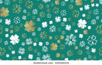 Saint Patricks Day, festive background with flying clover.	
