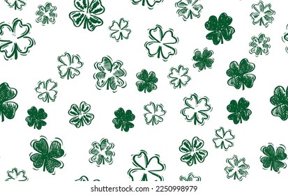 Saint Patricks Day, festive background with flying clover.	