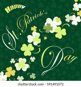 Saint Patricks Day, festive background with flying clover, vector illustration