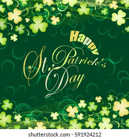 Saint Patricks Day, festive background with flying clover, vector illustration