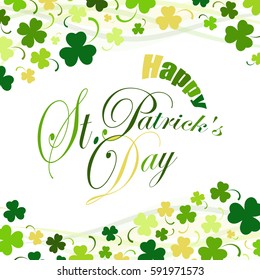 Saint Patricks Day, festive background with flying clover, vector illustration