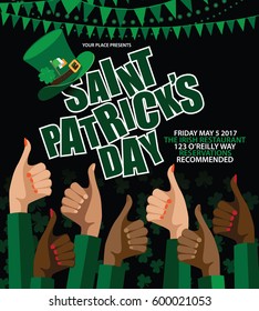 Saint Patrick's Day festive thumbs up design. For celebration of St. Patrick's Day. EPS 10 vector.