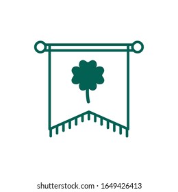 saint patricks day flag with clover leaf line style vector illustration design