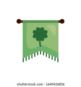 saint patricks day flag with clover leaf detaild style vector illustration design