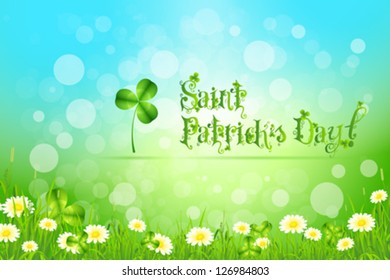 Saint Patrick's Day with Flowers and Shamrock on Abstract Background