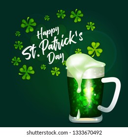 Saint Patrick's Day, flyer, brochure, holiday invitation, corporate celebration. Green ale on background. Vector illustration. - Vector 