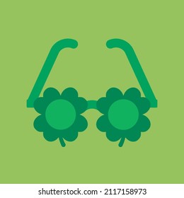 Saint Patrick's Day Fortune Lucky Sunglasses in Clover Shape. Party Glasses isolated on a Green Background. Festive accessory for March 17. Part of a Saint Patrick's Day Holiday Celebration icon set.