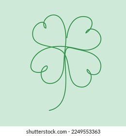 Saint Patrick's Day four leaf clover leaf, Continuous line art vector illustration