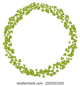 Saint Patricks day frame with scattered clover leaves or shamrocks.