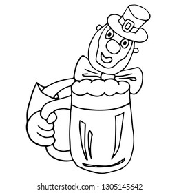 Saint Patrick's Day. Funny Leprechaun with pint beer on a light background. Vector illustration cartoon isolated silhouette