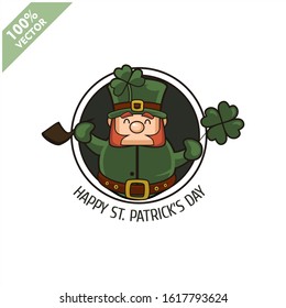 Saint Patrick's Day. Funny Leprechaun on a circle background. Vector illustration cartoon isolated silhouette