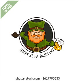 Saint Patrick's Day. Funny Leprechaun on a circle background. Vector illustration cartoon isolated silhouette
