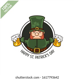 Saint Patrick's Day. Funny Leprechaun on a circle background. Vector illustration cartoon isolated silhouette