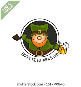 Saint Patrick's Day. Funny Leprechaun on a circle background. Vector illustration cartoon isolated silhouette