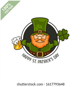Saint Patrick's Day. Funny Leprechaun on a circle background. Vector illustration cartoon isolated silhouette