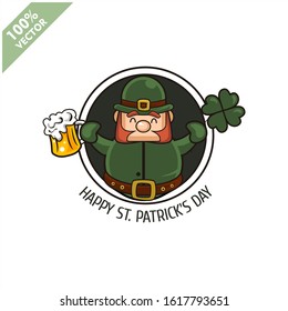 Saint Patrick's Day. Funny Leprechaun on a circle background. Vector illustration cartoon isolated silhouette