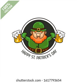 Saint Patrick's Day. Funny Leprechaun on a circle background. Vector illustration cartoon isolated silhouette