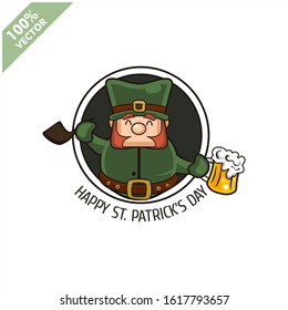 Saint Patrick's Day. Funny Leprechaun on a circle background. Vector illustration cartoon isolated silhouette