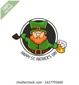 Saint Patrick's Day. Funny Leprechaun on a circle background. Vector illustration cartoon isolated silhouette