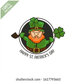 Saint Patrick's Day. Funny Leprechaun on a circle background. Vector illustration cartoon isolated silhouette