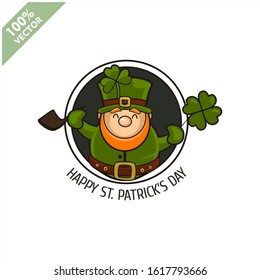 Saint Patrick's Day. Funny Leprechaun on a circle background. Vector illustration cartoon isolated silhouette