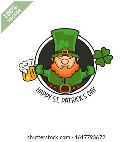 Saint Patrick's Day. Funny Leprechaun on a circle background. Vector illustration cartoon isolated silhouette